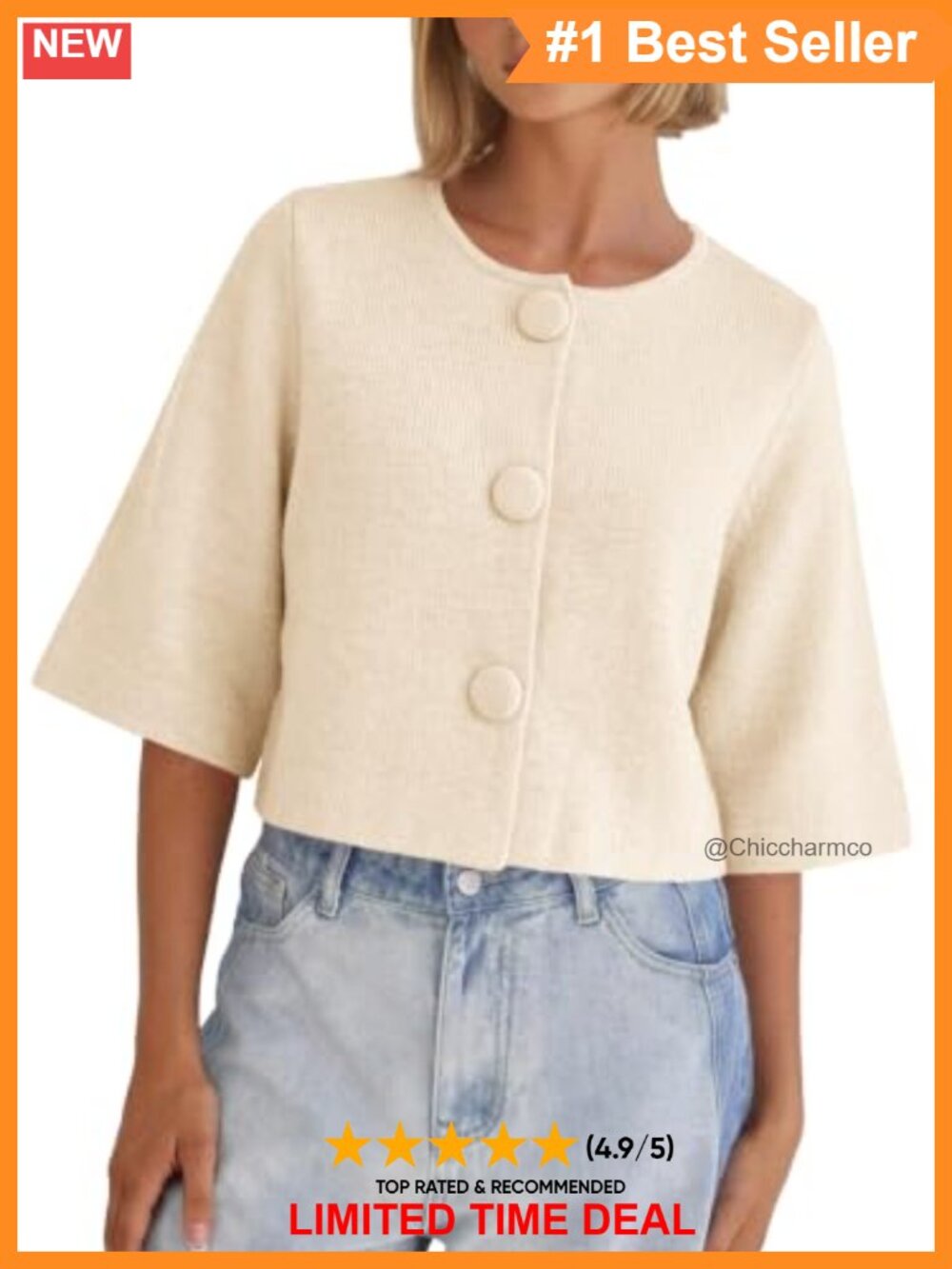 Women's Cropped Half Sleeve Button Down Knit Cardigan Sweater Top